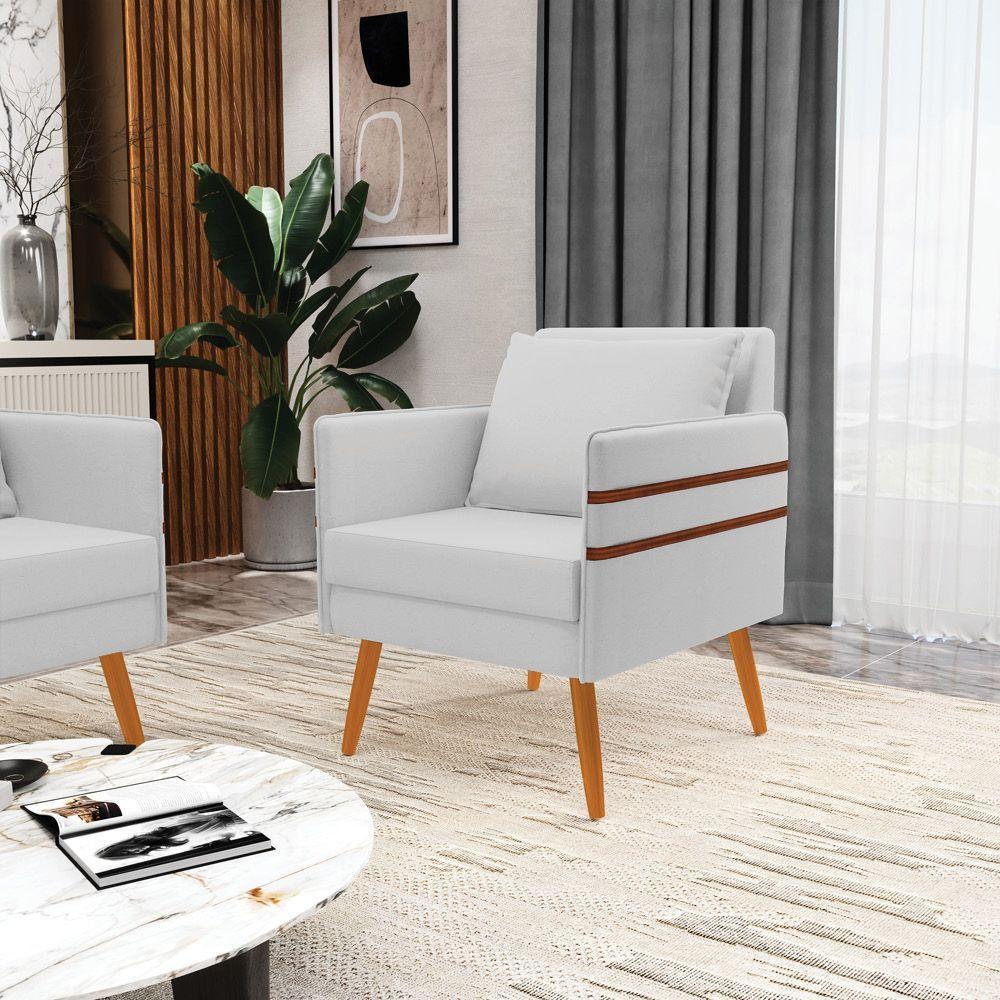 Poltrona Mari Linho Cinza A05 Pés Palito Castanho - D'rossi - 8