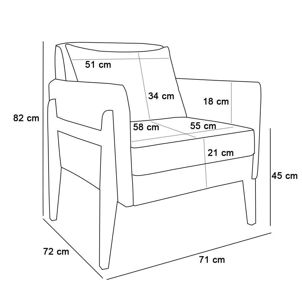 Poltrona Lana Linho Base De Madeira A26 Grafite - 2