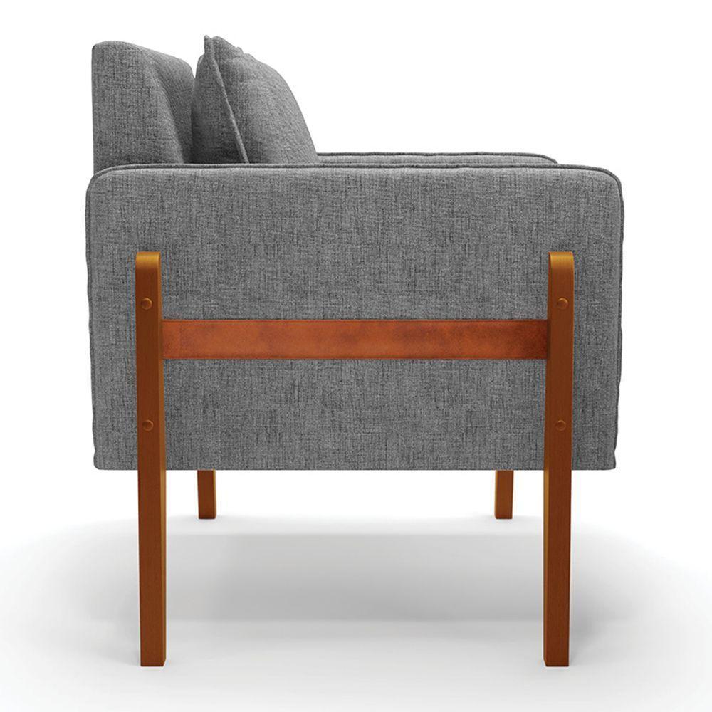 Poltrona Lana Linho Base De Madeira A26 Grafite - 6