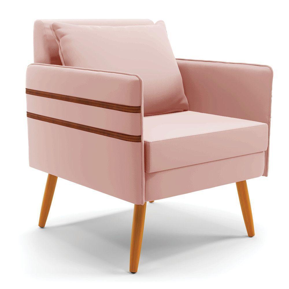 Poltrona Mari Veludo Pés Palito Castanho - D'rossi Cor Rose - 1
