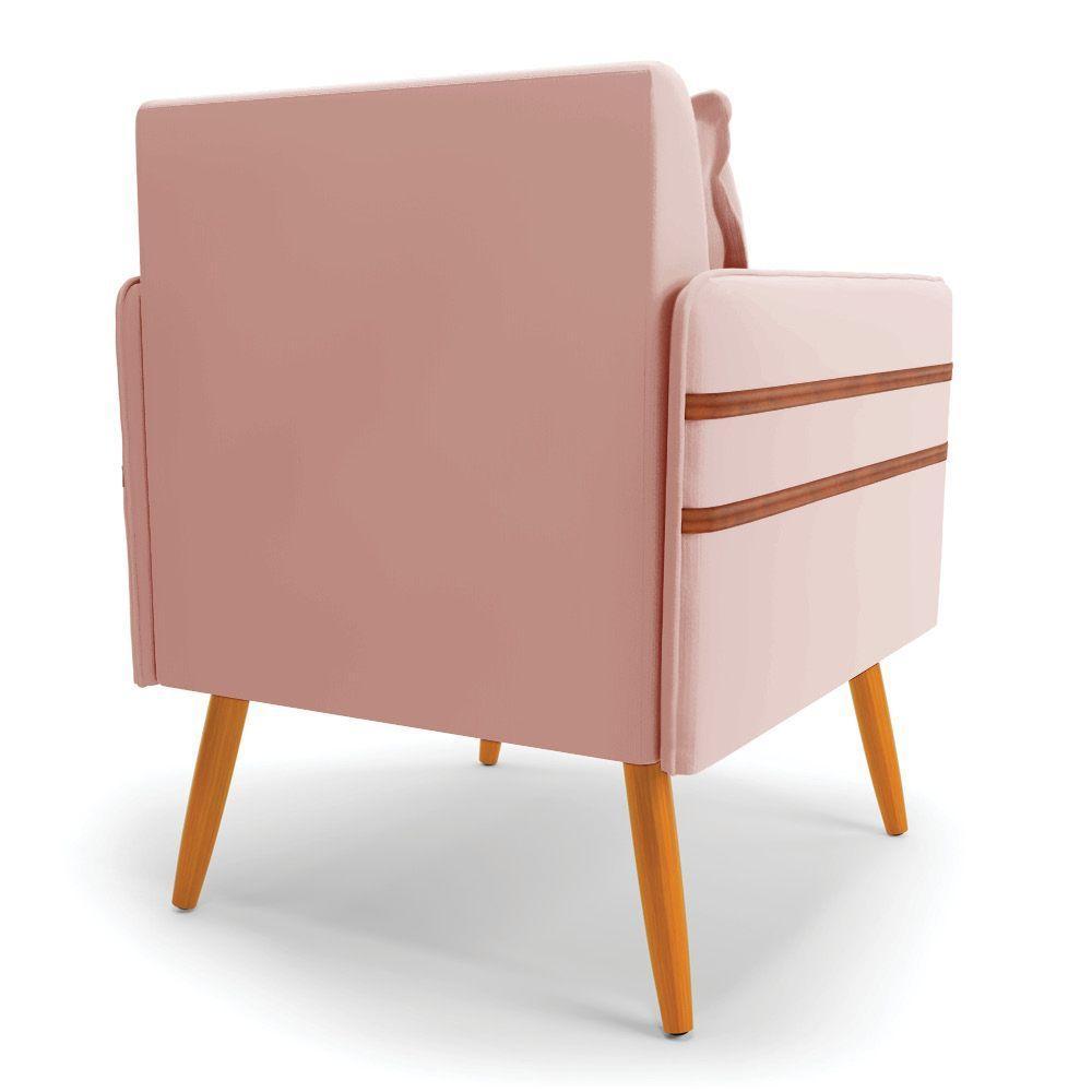 Poltrona Mari Veludo Pés Palito Castanho - D'rossi Cor Rose - 5