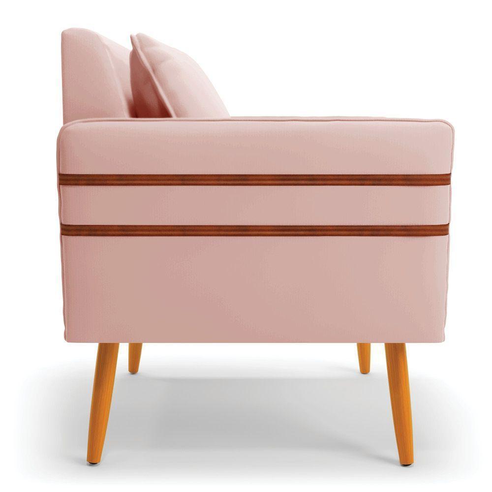 Poltrona Mari Veludo Pés Palito Castanho - D'rossi Cor Rose - 6