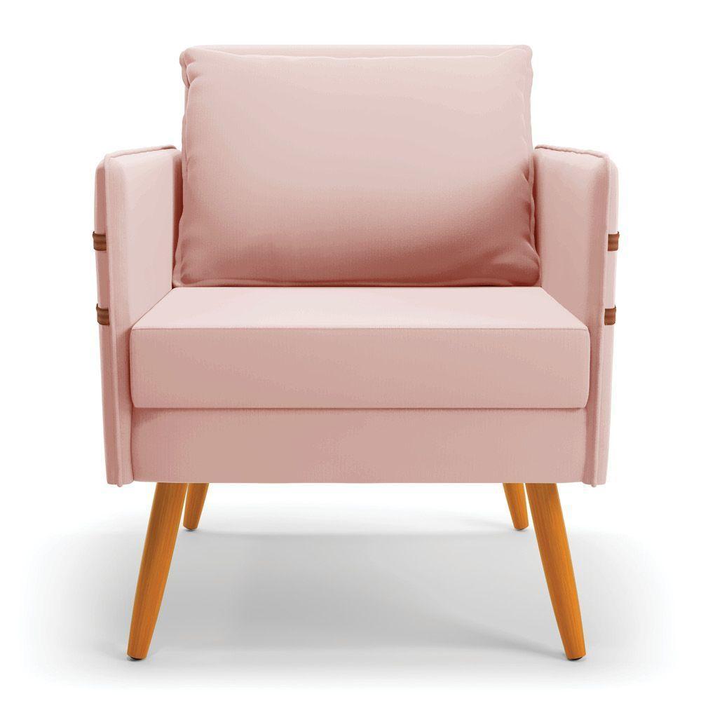 Poltrona Mari Veludo Pés Palito Castanho - D'rossi Cor Rose - 7