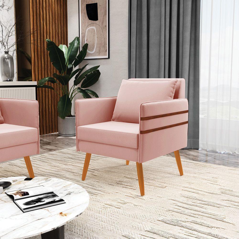 Poltrona Mari Veludo Pés Palito Castanho - D'rossi Cor Rose - 8