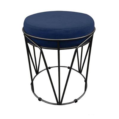 Puff Babu Suede Base Preto D´rossi Azul Marinho