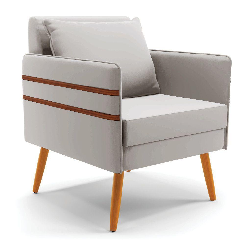 Poltrona Mari Veludo Pés Palito Castanho Cinza - 1