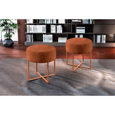 Puff Banqueta Otávio Luxo Base Bronze Castellar Móbile Caramelo