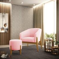 Puff Base Madeira Castanho Cor Rosa Bebê