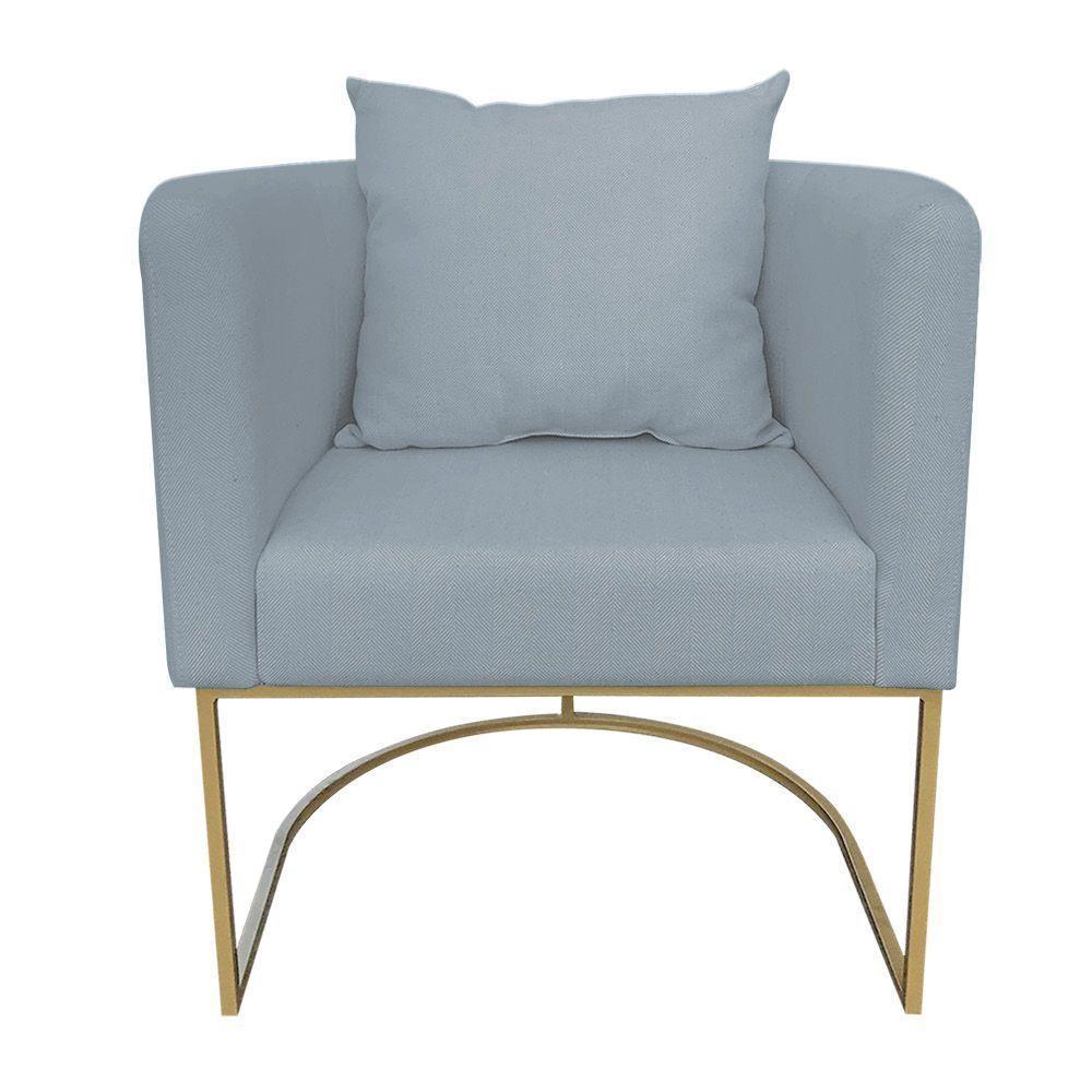 Poltrona Paola Linho Cinza Claro A05 Base Metálica Dourado - 3
