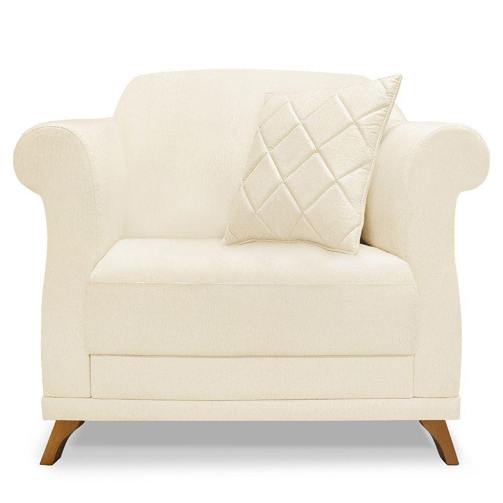 Poltrona Para Sala De Estar Vênus Linho Pés CastanhoCor Bege - 6