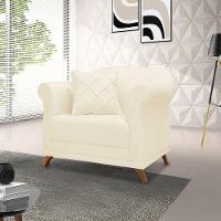 Poltrona Para Sala De Estar Vênus Linho Pés CastanhoCor Bege - 7