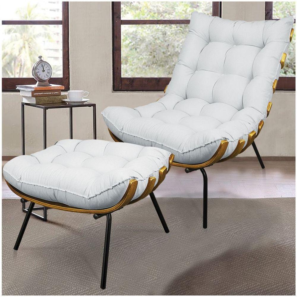 Puff Costela Linho Cinza Claro A05 Base De Metal - D'Rossi - 5