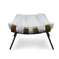 Puff Costela Linho Cinza Claro A05 Base De Metal - D'Rossi