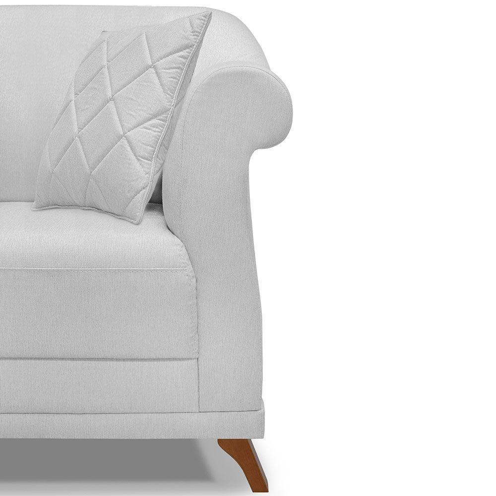 Poltrona Para Sala De Estar Linho Pés CastanhoCor Cinza - 4