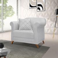 Poltrona Para Sala De Estar Linho Pés CastanhoCor Cinza - 7