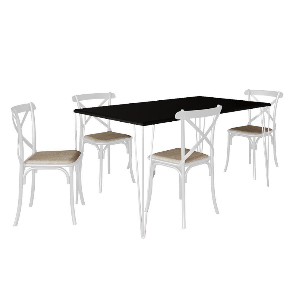Conjunto De Mesa Elen Retangular 140X80Cm Preto Com 4 Cadeiras Katrina Branca Assen - Preto - 2