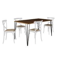 Conjunto De Mesa Elen Retangular 140X80Cm Amêndoa Com 4 Cadeiras Katrina Branca Ass - Marrom - 5