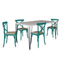 Conjunto De Mesa Elen Retangular 150X90Cm Branco Com 4 Cadeiras Katrina Azul Turque - Branco - 5