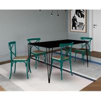 Conjunto De Mesa Elen Retangular 150X90Cm Preto Com 4 Cadeiras Katrina Azul Turques - Preto - 1