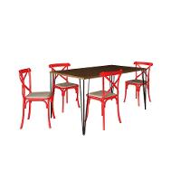 Conjunto De Mesa Elen Retangular 140X80Cm Amêndoa Com 4 Cadeiras Katrina Vermelha A - Marrom - 9