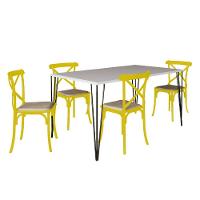 Conjunto De Mesa Elen Retangular 150X90Cm Branco Com 4 Cadeiras Katrina Amarela Ass - Branco - 5