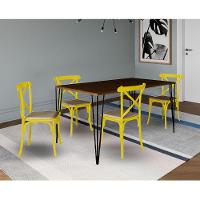 Conjunto De Mesa Elen Retangular 150X90Cm Amêndoa Com 4 Cadeiras Katrina Amarela As - Marrom - 1