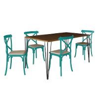 Conjunto De Mesa Elen Retangular 140X80Cm Amêndoa Com 4 Cadeiras Katrina Azul Turqu - Marrom - 1