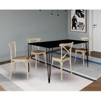 Conjunto De Mesa Elen Retangular 150X90Cm Preto Com 4 Cadeiras Katrina Off White As - Preto - 1