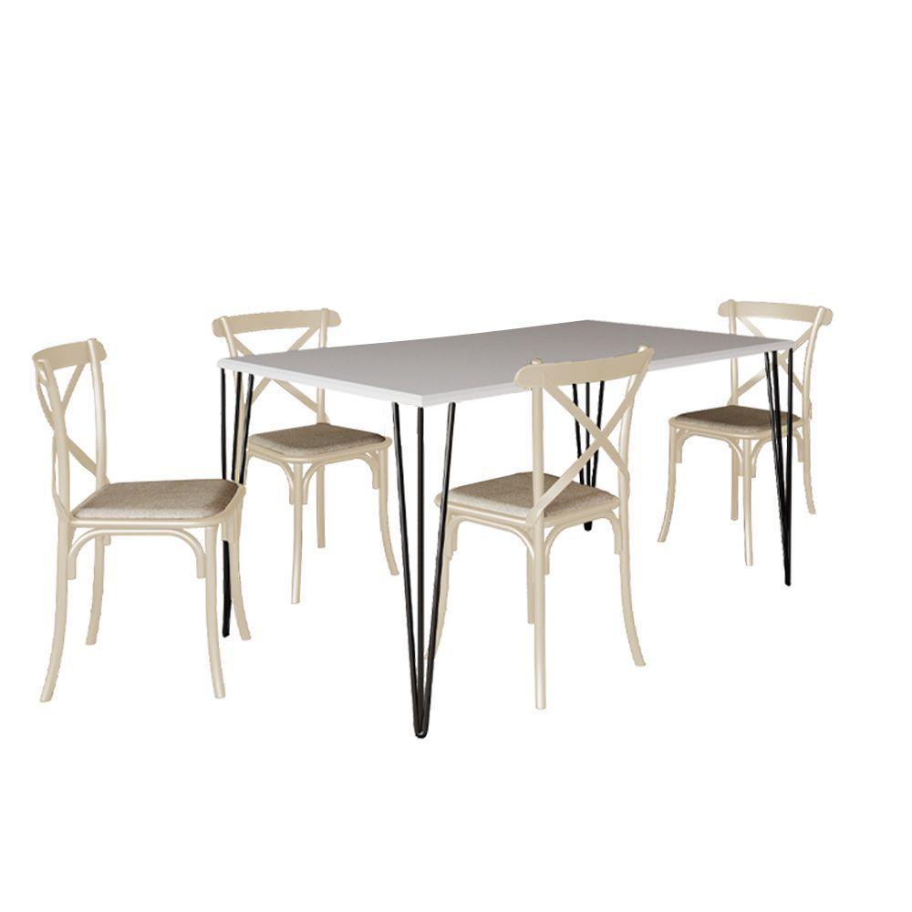 Conjunto De Mesa Elen Retangular 150X90Cm Branco Com 4 Cadeiras Katrina Off White A - Branco - 5