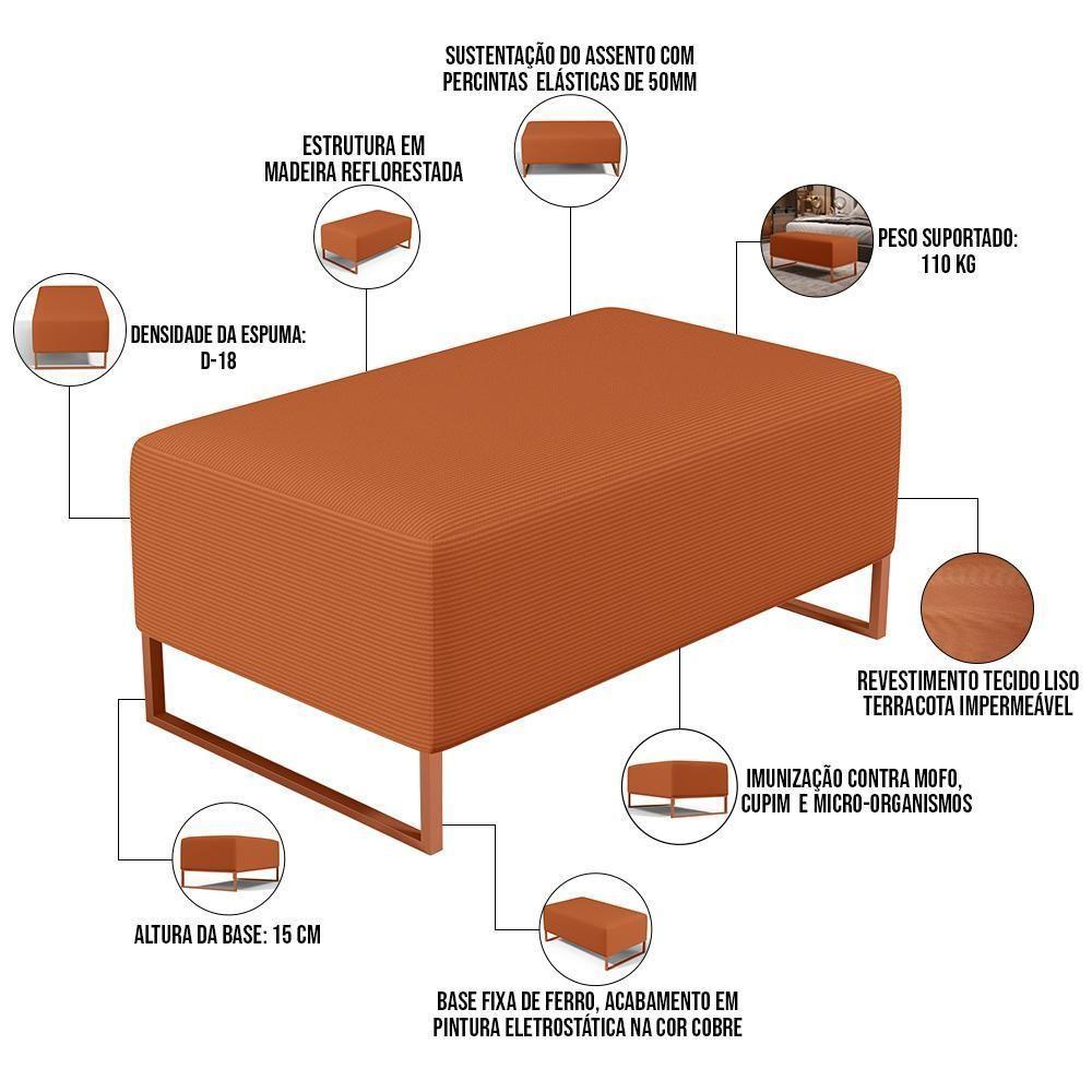 Puff Decorativo Sala De Estar Cléo 90cm Base De Ferro Cobre W01 Tecido Terracota - 7