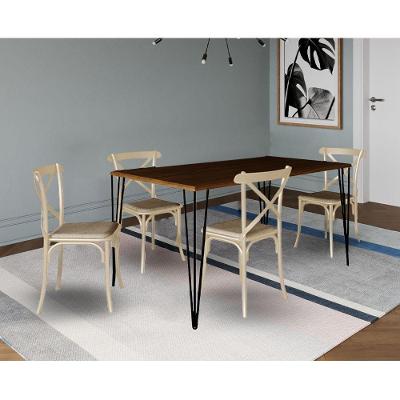 Jogo De Mesa Elen Retangular 150X90Cm Amêndoa Com 4 Cadeiras Katrina Off White Asse - Marrom