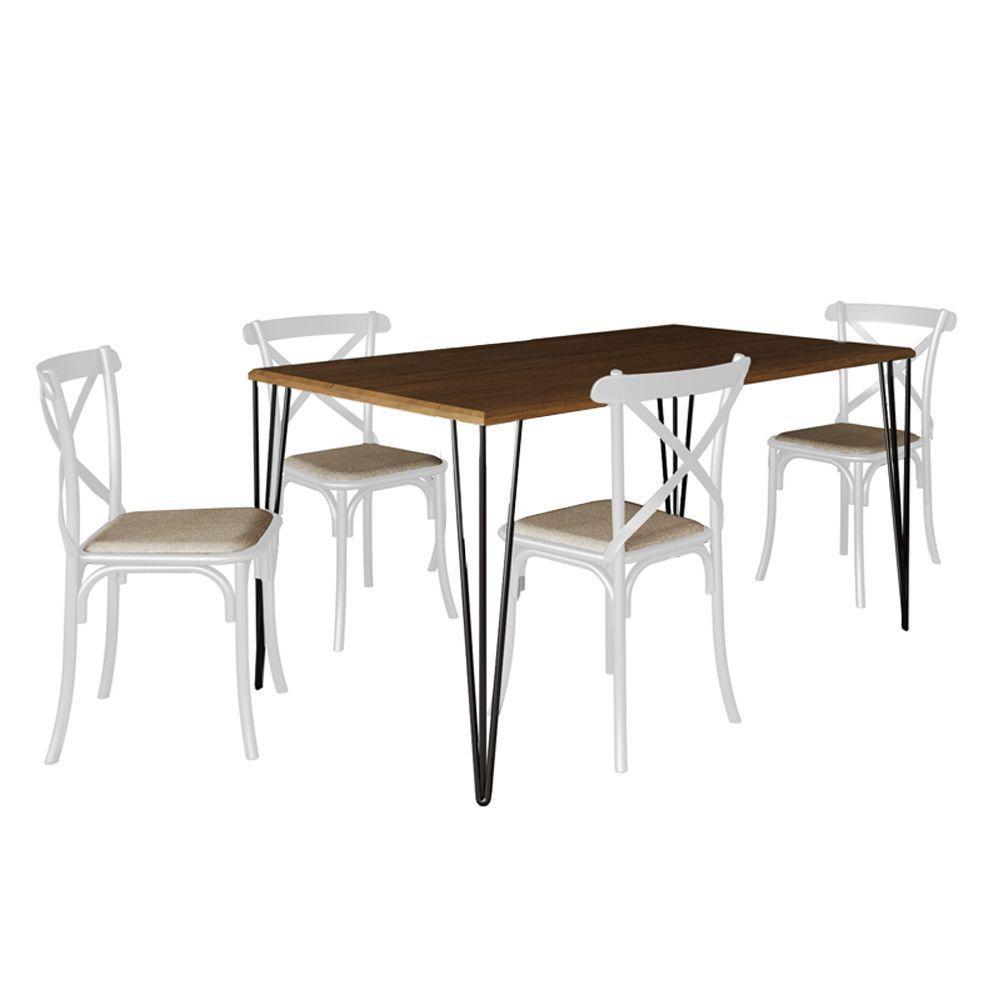Jogo De Mesa Elen Retangular 150X90Cm Amêndoa Com 4 Cadeiras Katrina Branca Assento - Marrom - 5