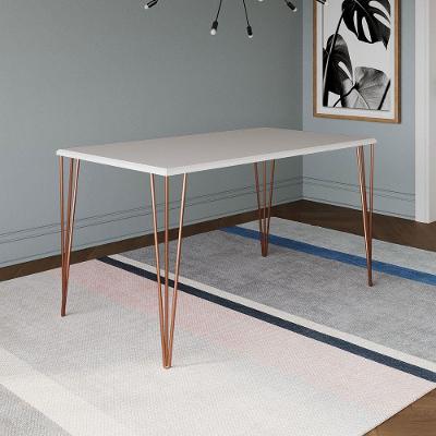 Mesa De Jantar 150X90Cm Tampo Branco Com Base Cobre Branco