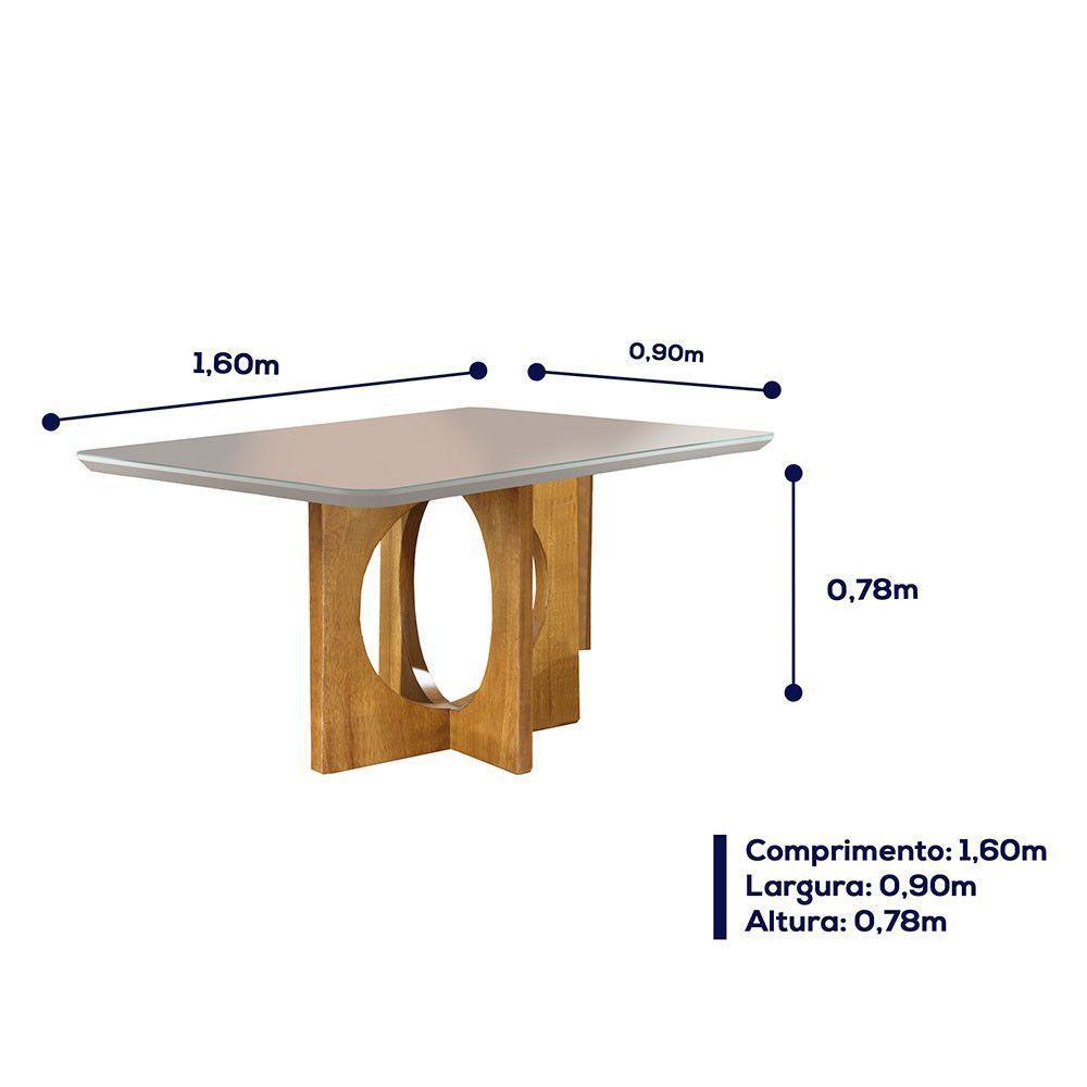 Mesa De Jantar 6 Lugares Barcelona Tampo Em Vidro 160Cm - Móveis Mix Mel/Off-White - 4