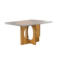 Mesa De Jantar 6 Lugares Barcelona Tampo Em Vidro 160Cm - Móveis Mix Mel/Off-White - 6