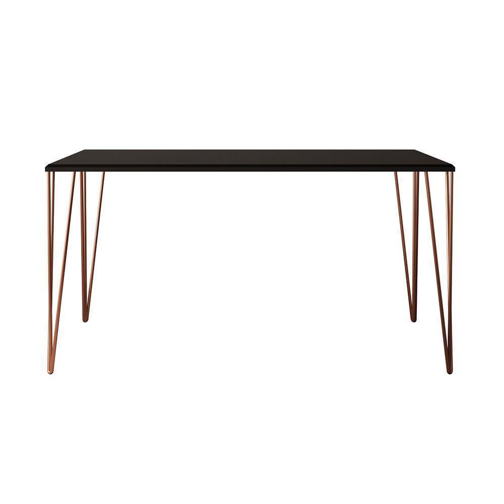 Mesa De Jantar 140X80Cm Tampo Preto Com Base Cobre Preto - 3