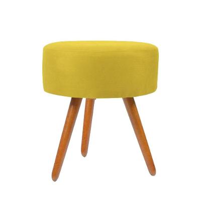 Puff Para Sala Redondo Pés Palito Suede Balaqui Amarelo