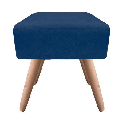 Puff Ibiza Quadrado Suede Pés Palito Natural Azul Marinho
