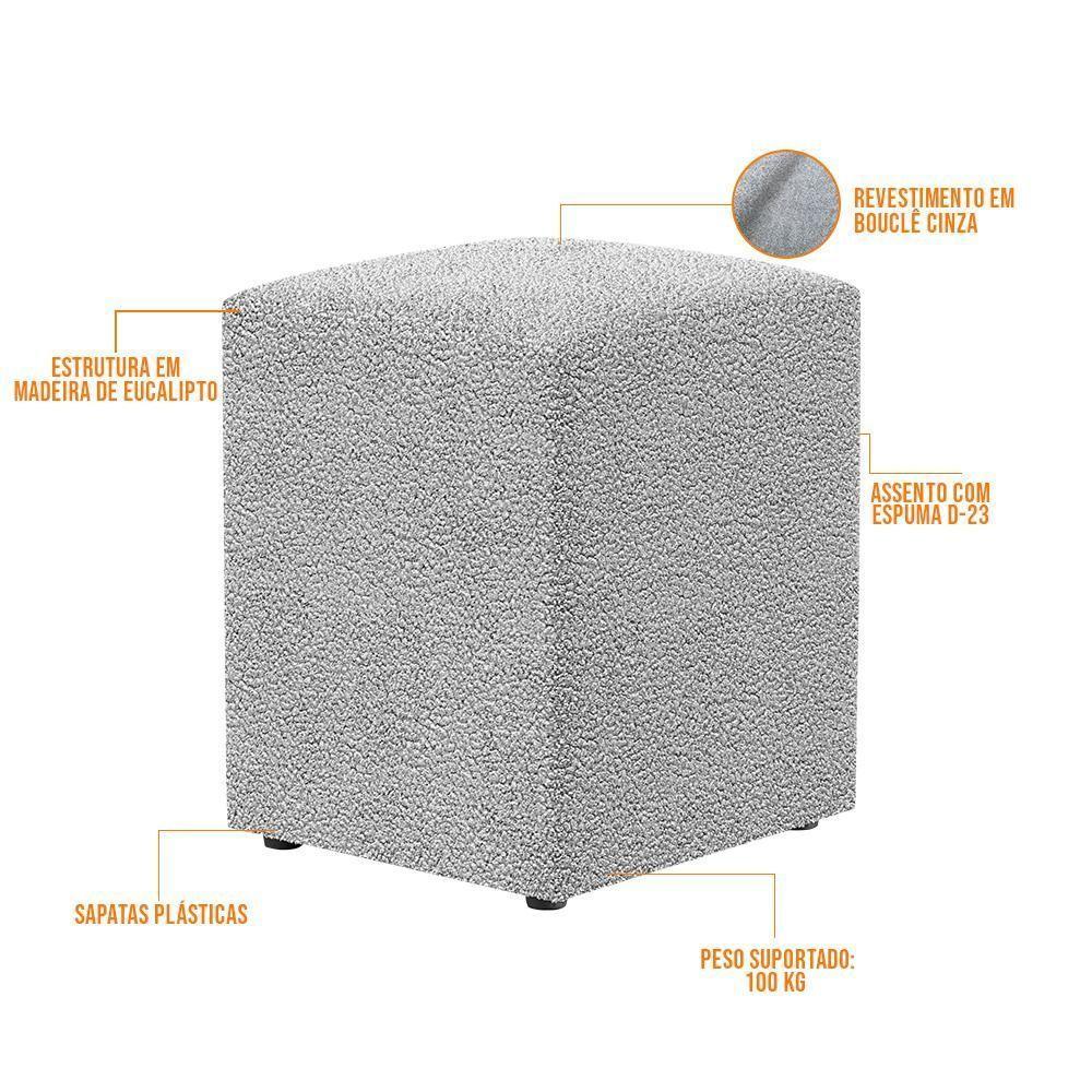 Puff Quadrado Decorativo Sala De Estar L02 Bouclê Cinza - 3