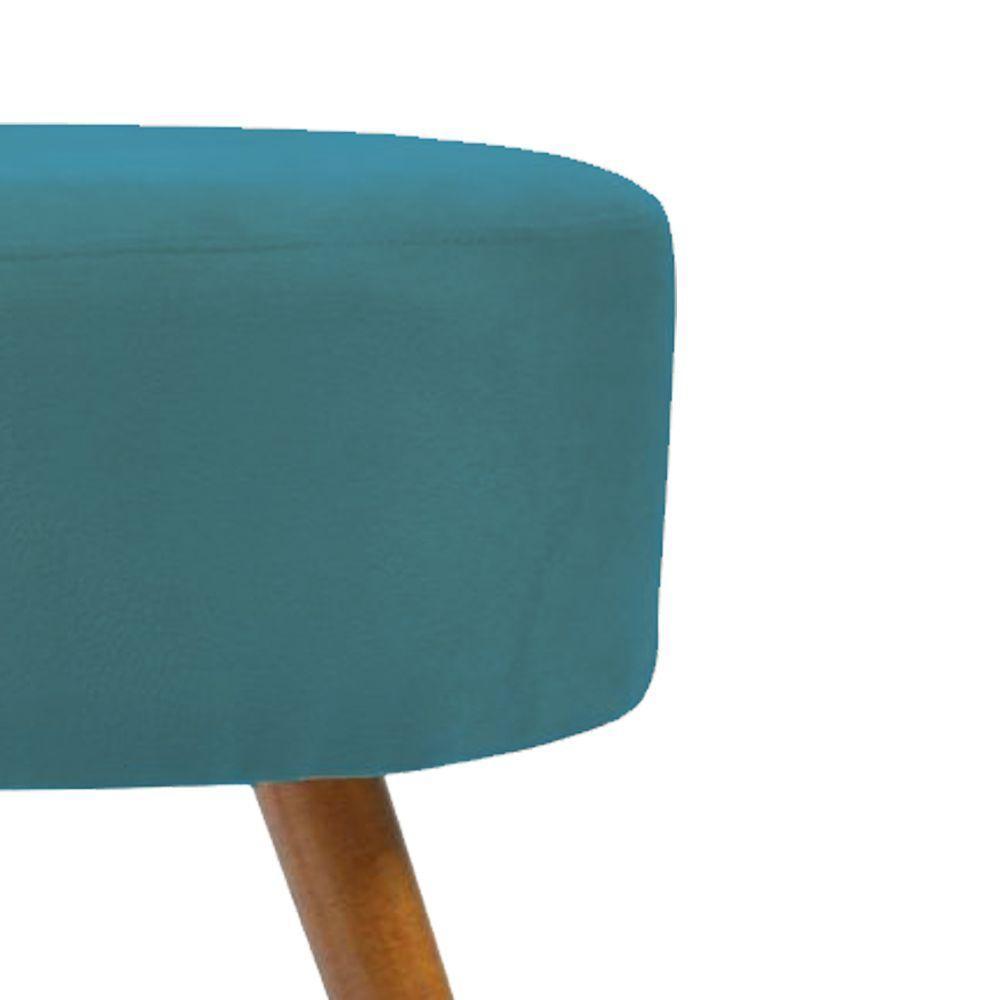 Puff Redondo Para Camarim Suede Pés Palito Azul Turquesa - 3