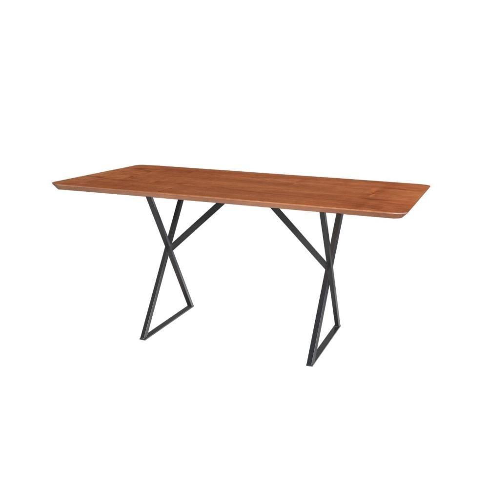 Mesa De Jantar Angra Amadeirado 1,60M X 0,90M Com Base De Metal Preto - 3