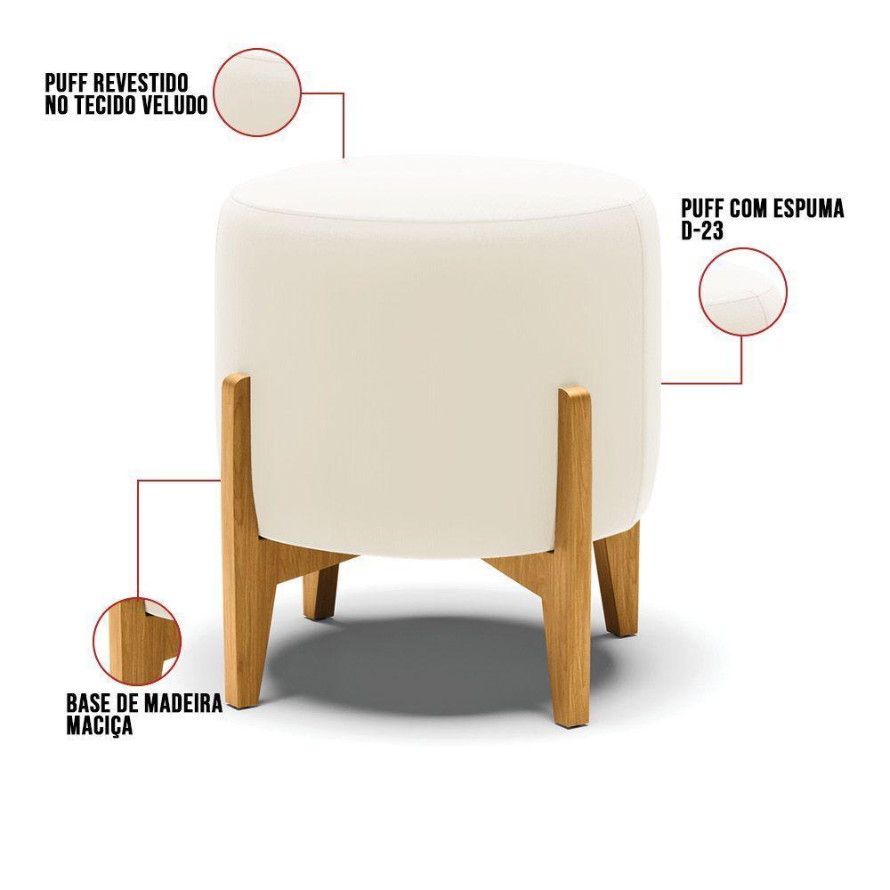 Puff Stella Veludo Bege Base Madeira Castanho - D'rossi - 5
