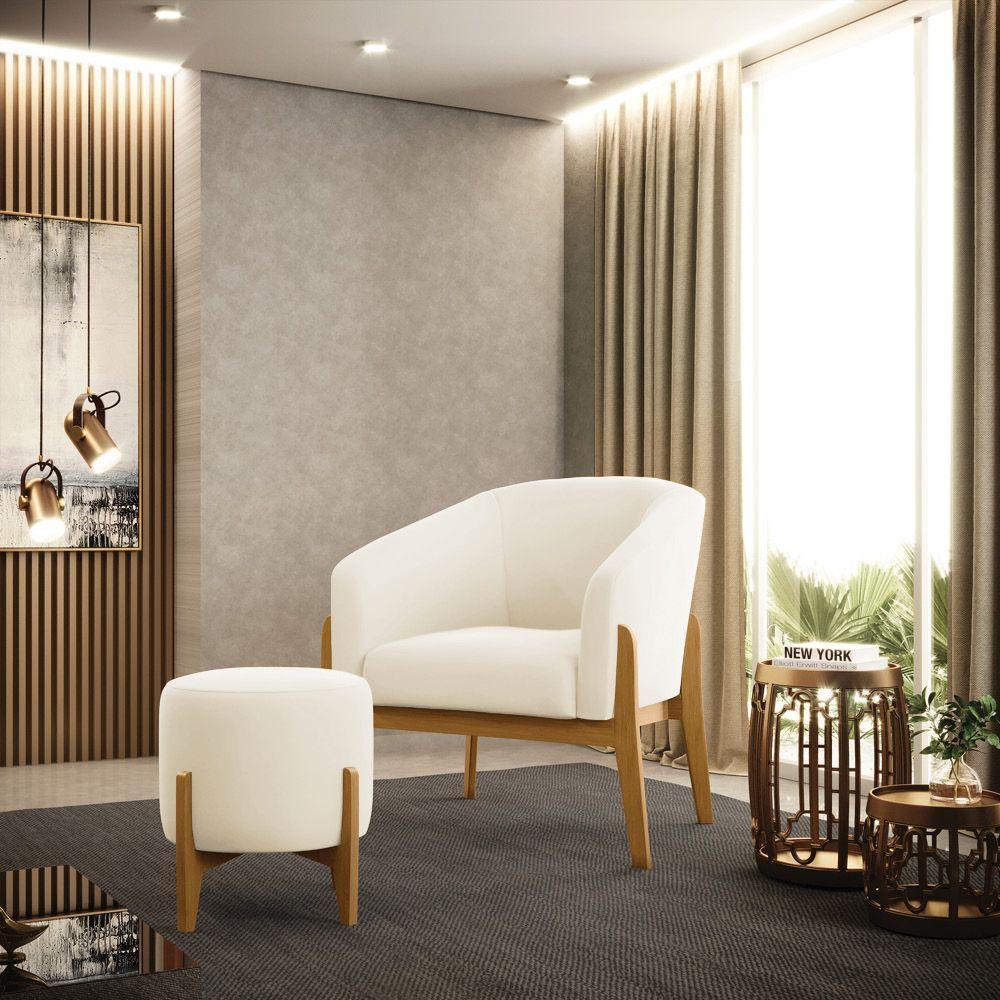 Puff Stella Veludo Bege Base Madeira Castanho - D'rossi - 6