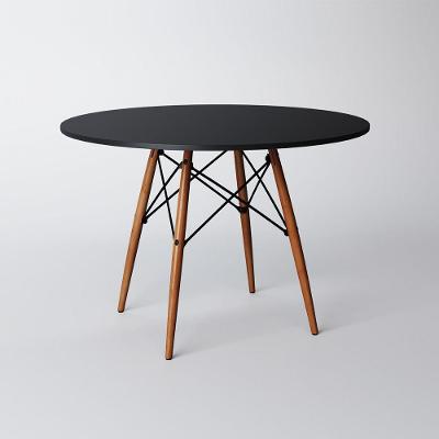 Mesa De Jantar Eiffel 80Cm Tampo Redondo Preto Base De Madeira