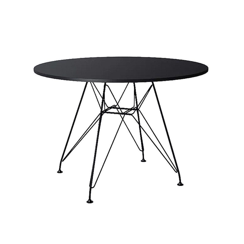 Mesa De Jantar Eames Eiffel 80Cm Tampo Redondo Preto Base De Ferro - 1