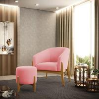 Puff Stella Suede Base Madeira Castanho - D'rossi Cor Rose - 5