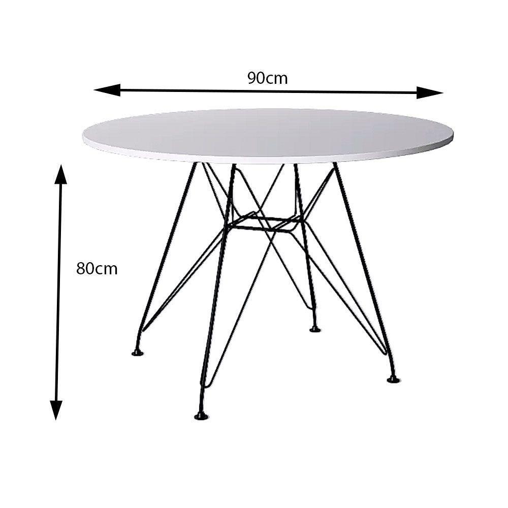 Mesa De Jantar Eames Redonda 90Cm Branca Com Ferro Preto - Up Home - 2