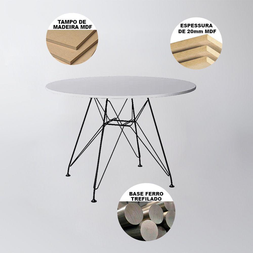 Mesa De Jantar Eames Redonda 90Cm Branca Com Ferro Preto - Up Home - 3