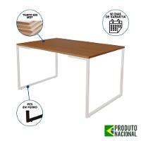 Mesa De Jantar Industrial Base Ferro Branco Tampo 137X90 Canela Cor: Marrom - 3