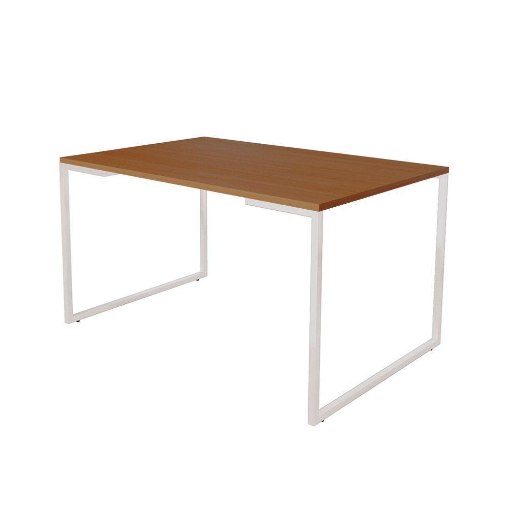 Mesa De Jantar Industrial Base Ferro Branco Tampo 137X90 Canela - 1
